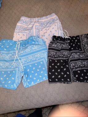 Bandana Print shorts/ Swim Shorts - Black, Light Blue, Pale Pink